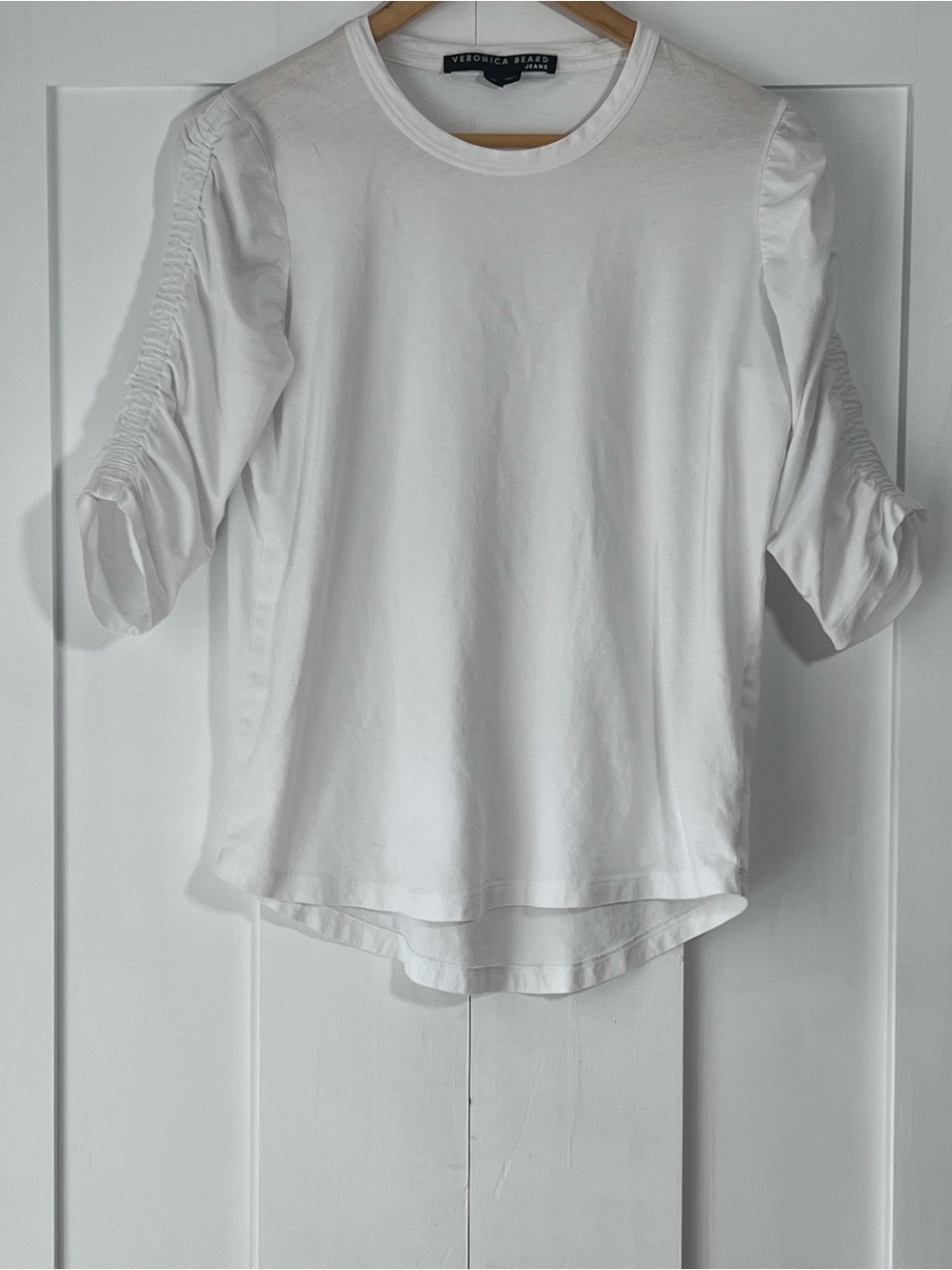 Veronica Beard White Waldorf Ruched Sleeve Tee